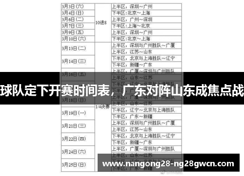 球队定下开赛时间表，广东对阵山东成焦点战